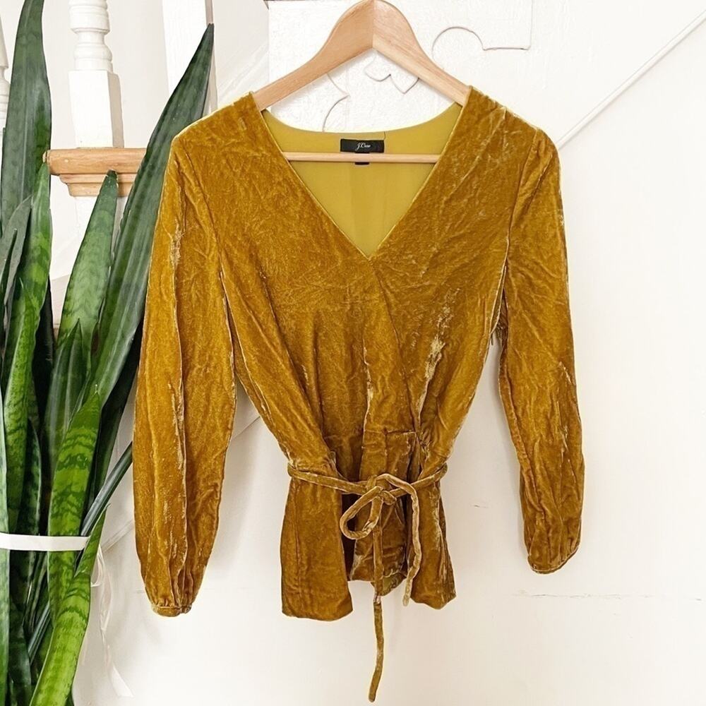 J. Crew Faux-Wrap Top in Drapey Velvet Yellow Gold Size 0